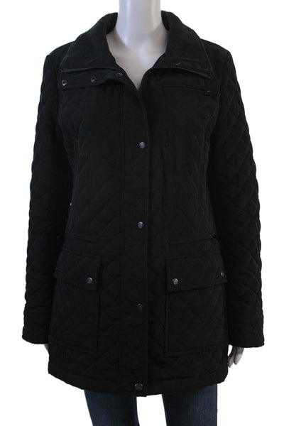 Calvin Klein Womens Quilted Black Argyle Coat Collared Long Sleeve Size M