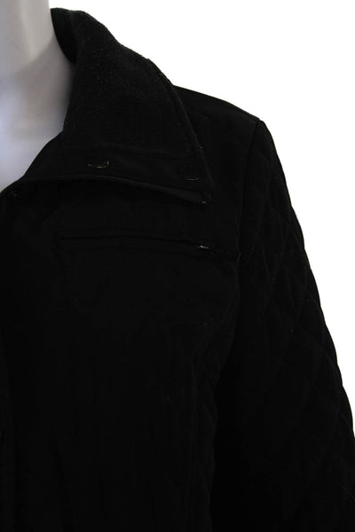 Calvin Klein Womens Quilted Black Argyle Coat Collared Long Sleeve Size M