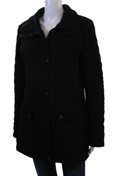 Calvin Klein Womens Quilted Black Argyle Coat Collared Long Sleeve Size M