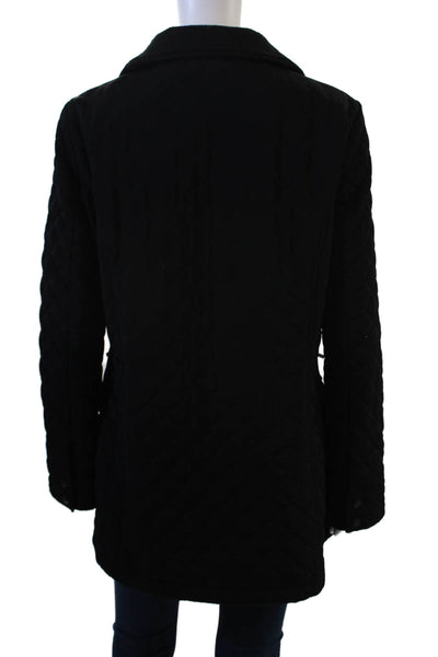 Calvin Klein Womens Quilted Black Argyle Coat Collared Long Sleeve Size M