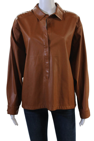 Anthropologie Women Brown Collared Button Long Sleeve Basic Blouse Size M