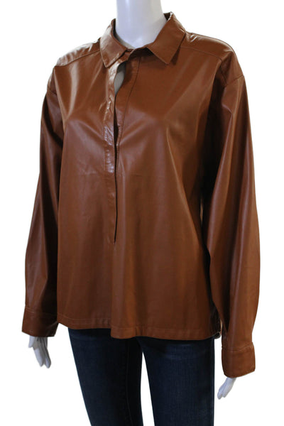 Anthropologie Women Brown Collared Button Long Sleeve Basic Blouse Size M