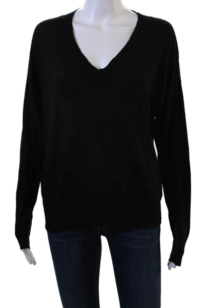 Line Unisex Pullover Sweater Black V Neck Long Sleeve Modal Cashmere Size M