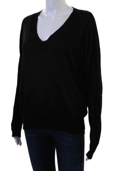 Line Unisex Pullover Sweater Black V Neck Long Sleeve Modal Cashmere Size M