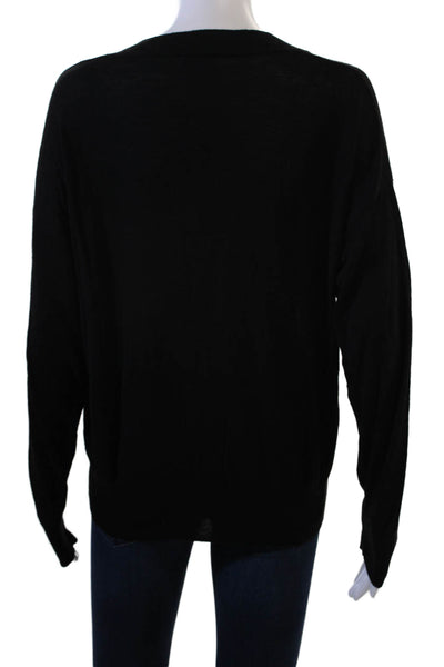 Line Unisex Pullover Sweater Black V Neck Long Sleeve Modal Cashmere Size M