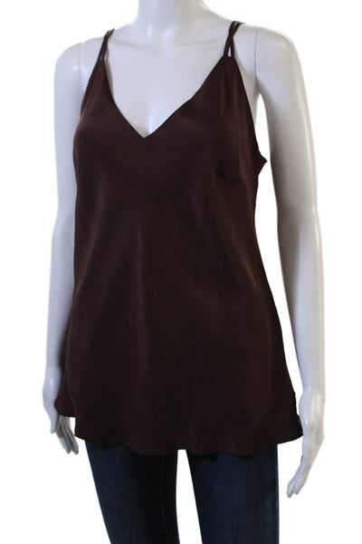Gold Hawk Women Camisole Brown Silk V Neck Solid Sleeveless Size L