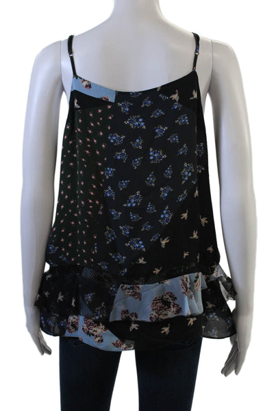 Parker Women Silk Floral V-Neck Camisole Black Sleeveless Size M