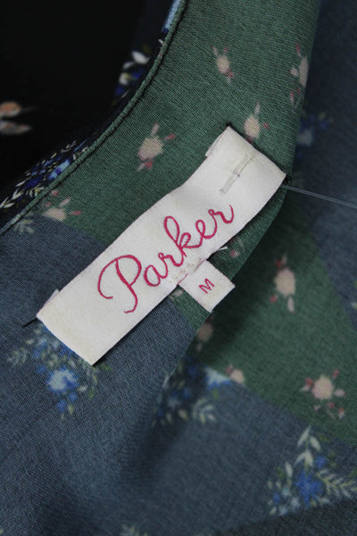 Parker Women Silk Floral V-Neck Camisole Black Sleeveless Size M