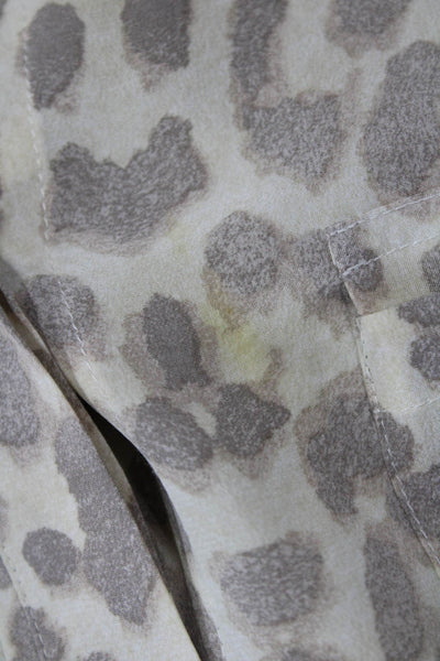 Equipment Femme Women Beige Silk Leopard Print Long Sleeve Blouse Size M