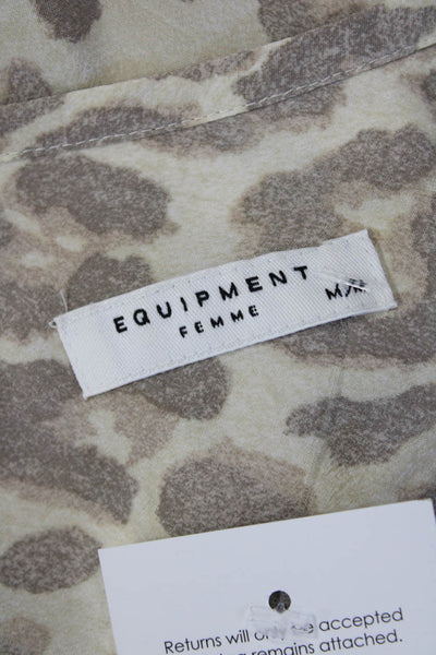 Equipment Femme Women Beige Silk Leopard Print Long Sleeve Blouse Size M