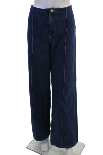 Zara Women Wide-Leg Dark Blue Mid-Rise 100% Cotton Jeans Size 8