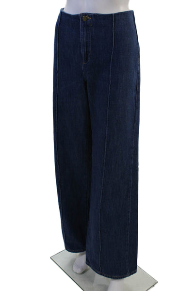 Zara Women Wide-Leg Dark Blue Mid-Rise 100% Cotton Jeans Size 8