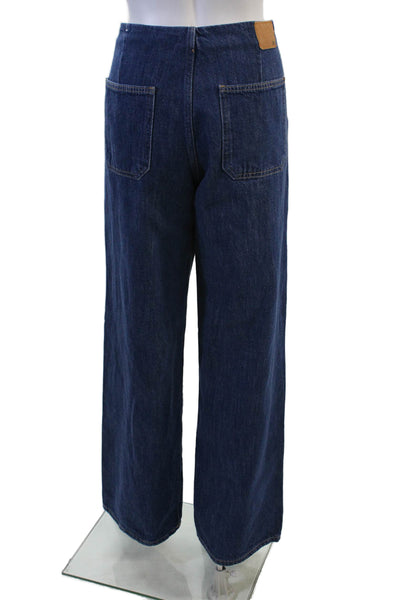 Zara Women Wide-Leg Dark Blue Mid-Rise 100% Cotton Jeans Size 8