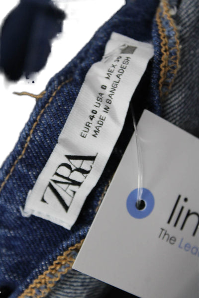 Zara Women Wide-Leg Dark Blue Mid-Rise 100% Cotton Jeans Size 8