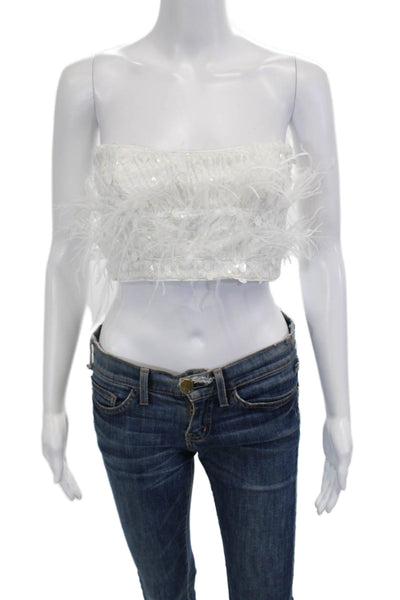 Eliya Womens Cropped Sleeveless Top White Polyester Hook & Eye Bird Size 4