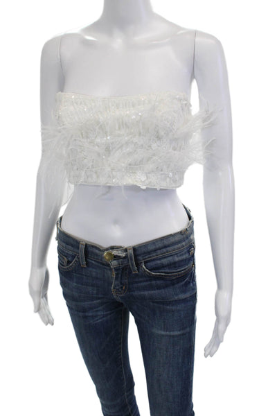 Eliya Womens Cropped Sleeveless Top White Polyester Hook & Eye Bird Size 4