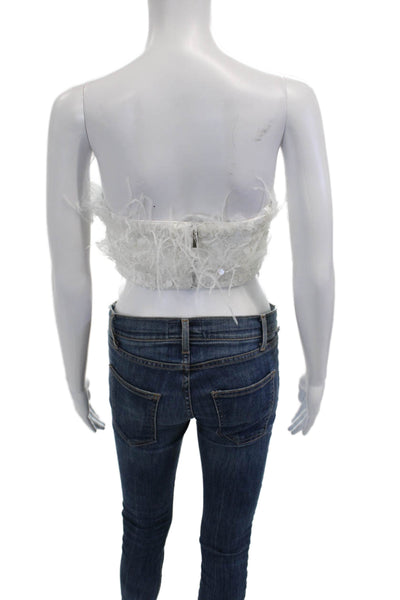 Eliya Womens Cropped Sleeveless Top White Polyester Hook & Eye Bird Size 4