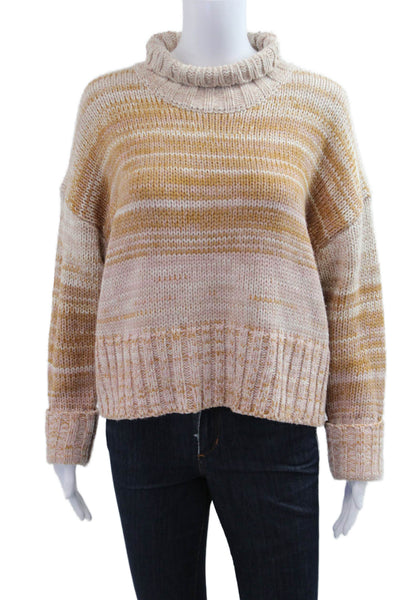 525 Unisex Pullover Sweater Beige Striped Mock Neck Long Sleeve Acrylic Size S