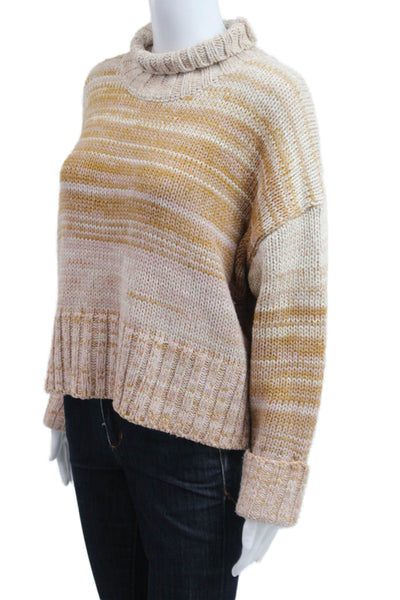 525 Unisex Pullover Sweater Beige Striped Mock Neck Long Sleeve Acrylic Size S