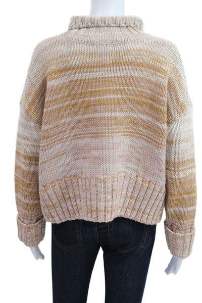 525 Unisex Pullover Sweater Beige Striped Mock Neck Long Sleeve Acrylic Size S