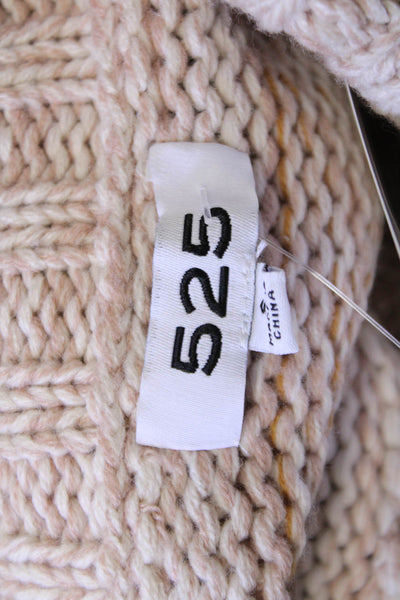 525 Unisex Pullover Sweater Beige Striped Mock Neck Long Sleeve Acrylic Size S