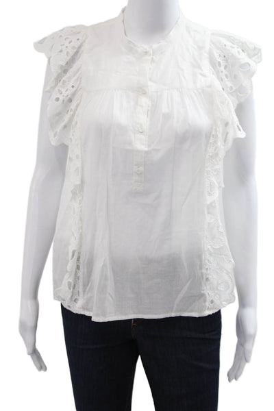 Joie Womens White Cotton High Neck Short Sleeve Boho Blouse Size S
