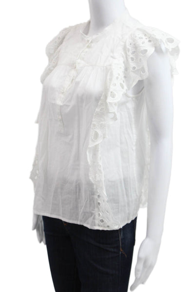 Joie Womens White Cotton High Neck Short Sleeve Boho Blouse Size S