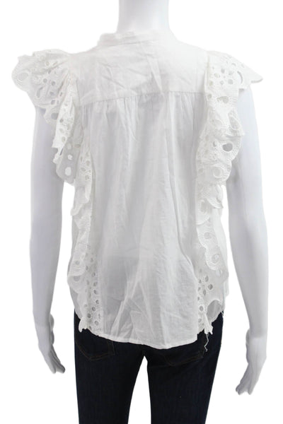 Joie Womens White Cotton High Neck Short Sleeve Boho Blouse Size S