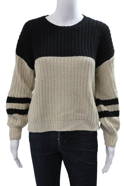 Z Supply Unisex Beige Striped Pullover Sweater Long Sleeve Crew Neck Size 34