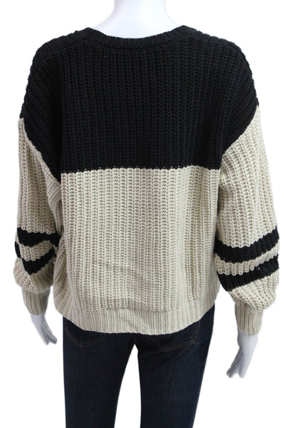 Z Supply Unisex Beige Striped Pullover Sweater Long Sleeve Crew Neck Size 34