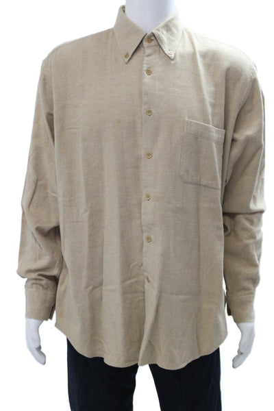 Zegna Sport Mens Long Sleeve Collared Button Front Shirt Brown Cotton Size XL