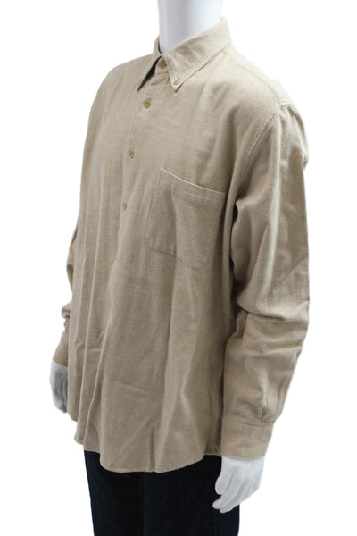 Zegna Sport Mens Long Sleeve Collared Button Front Shirt Brown Cotton Size XL