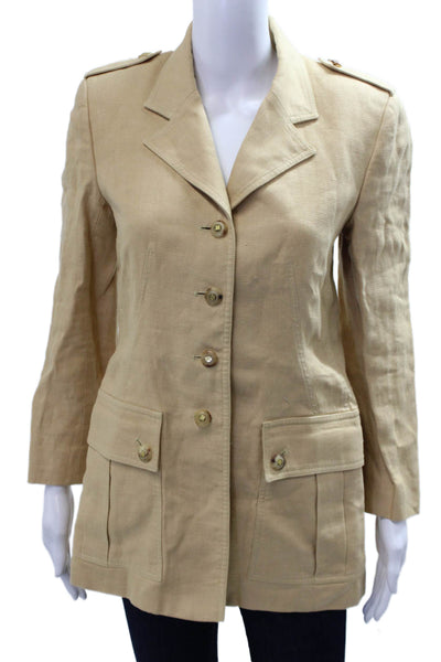 Wathne Women Military Jacket Beige Linen Long Sleeve Size 6