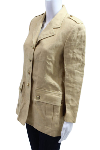 Wathne Women Military Jacket Beige Linen Long Sleeve Size 6