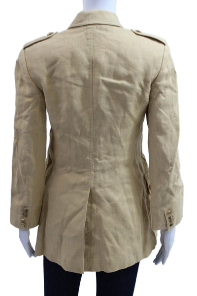 Wathne Women Military Jacket Beige Linen Long Sleeve Size 6