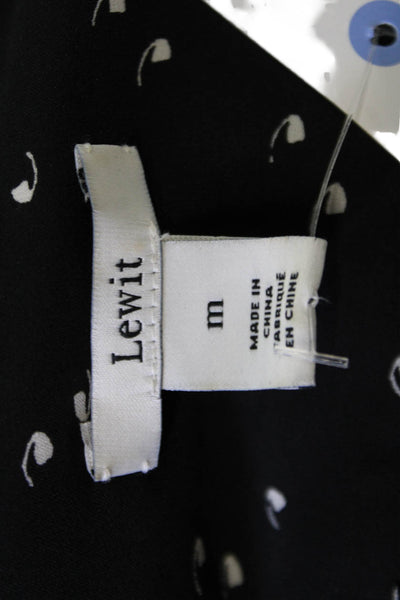 Lewit Women Black Silk Blend V-Neck Tie Neck Long Sleeve Blouse Size M