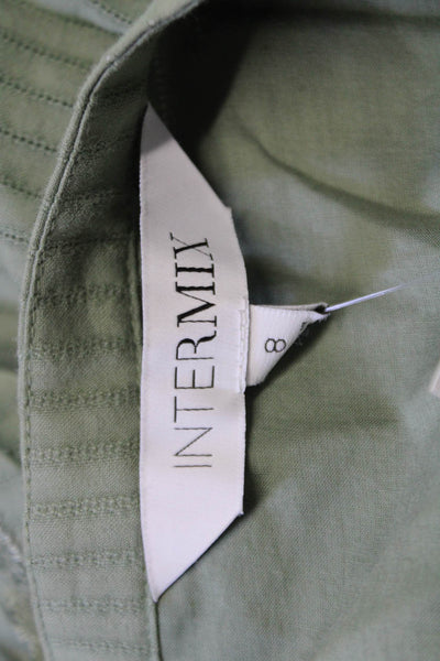Intermix Women Green Striped V-Neck Button Up Boho Blouse 3/4 Sleeve Size 8