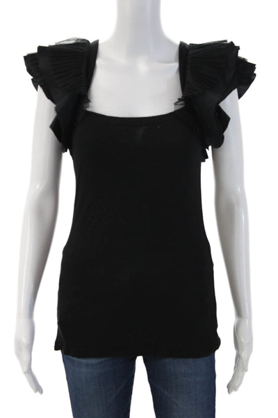 BCBGMAXAZRIA Women Black Rayon Square Neck Sleeveless Tank Designer Size 2XS