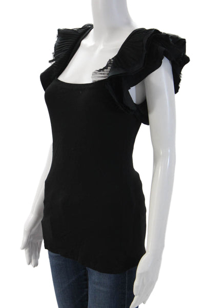 BCBGMAXAZRIA Women Black Rayon Square Neck Sleeveless Tank Designer Size 2XS