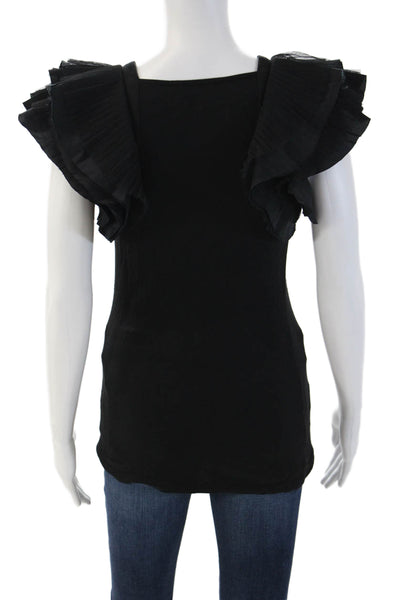 BCBGMAXAZRIA Women Black Rayon Square Neck Sleeveless Tank Designer Size 2XS