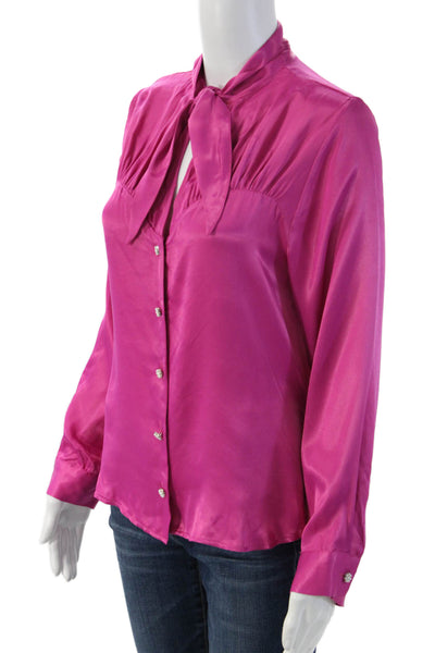 Zara Women High Neck Solid Pink Button Up Long Sleeve Blouse Viscose Size S