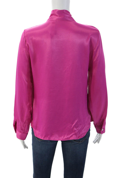 Zara Women High Neck Solid Pink Button Up Long Sleeve Blouse Viscose Size S