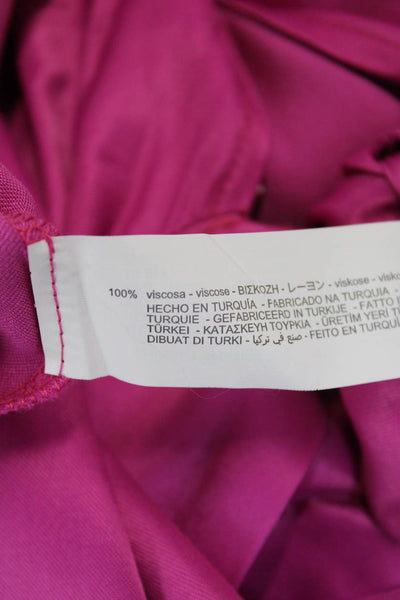 Zara Women High Neck Solid Pink Button Up Long Sleeve Blouse Viscose Size S