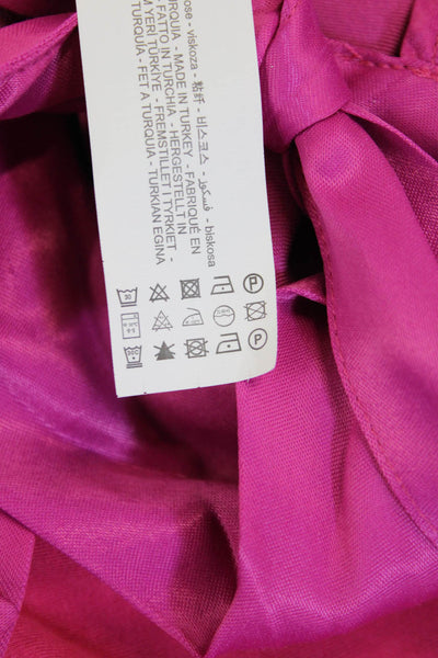 Zara Women High Neck Solid Pink Button Up Long Sleeve Blouse Viscose Size S