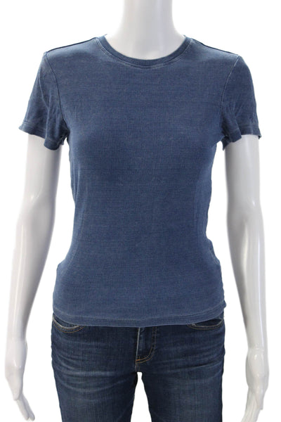 Good American Womens Basic Blue Crew Neck Short Sleeve T-Shirt Size M