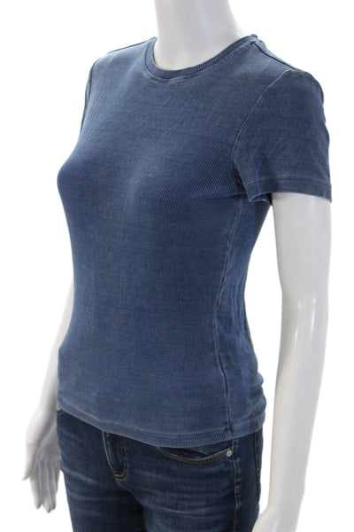 Good American Womens Basic Blue Crew Neck Short Sleeve T-Shirt Size M