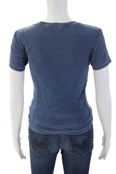 Good American Womens Basic Blue Crew Neck Short Sleeve T-Shirt Size M