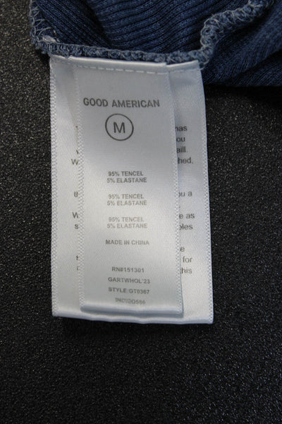 Good American Womens Basic Blue Crew Neck Short Sleeve T-Shirt Size M
