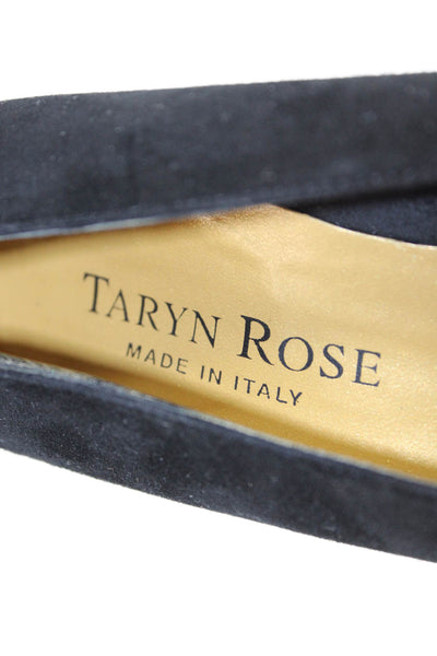 Taryn Rose Womens Block Heel Ruffled Rose Peep Toe Pumps Black Suede Size 40