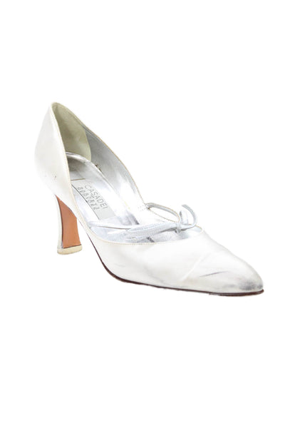 Casadei Womens Slip On Block Heel Pointed Toe Satin Pumps White Size 10B